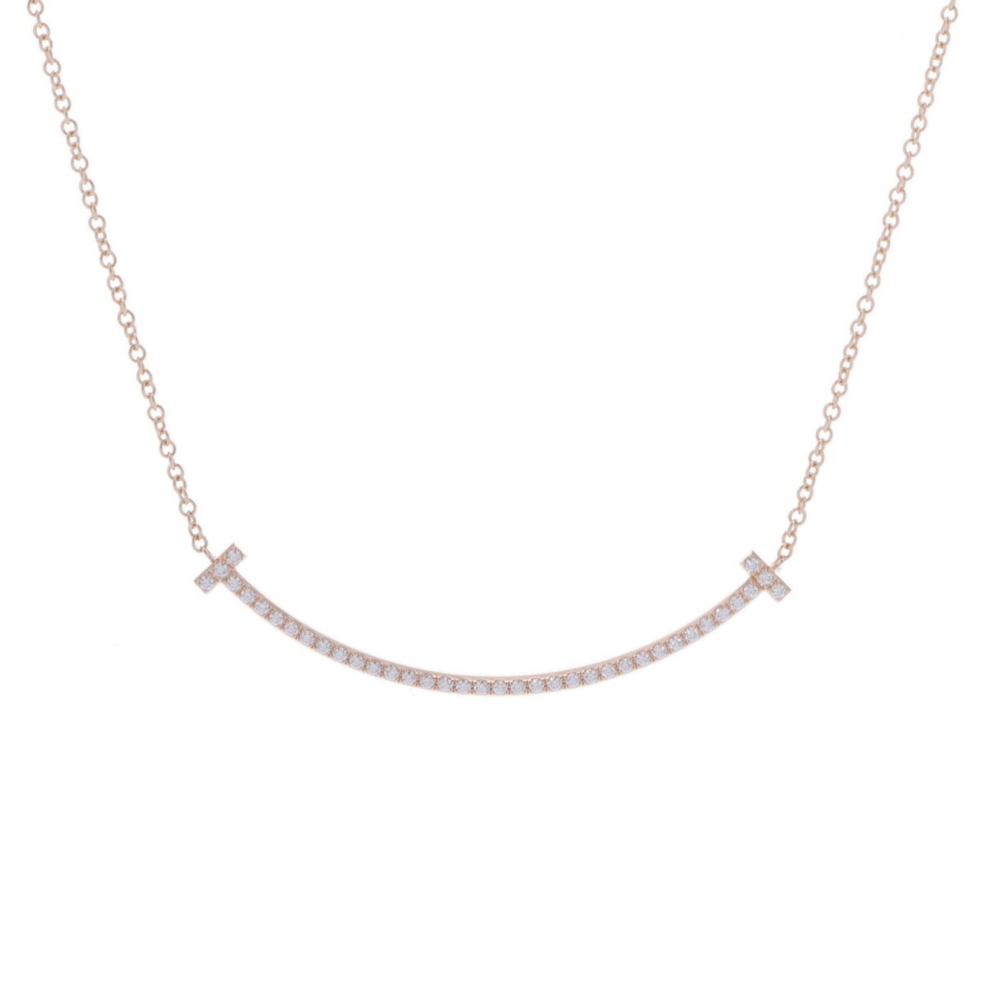 TIFFANY&Co. Tiffany T Smile Necklace Small Diamond Women's K18 Pink Gold