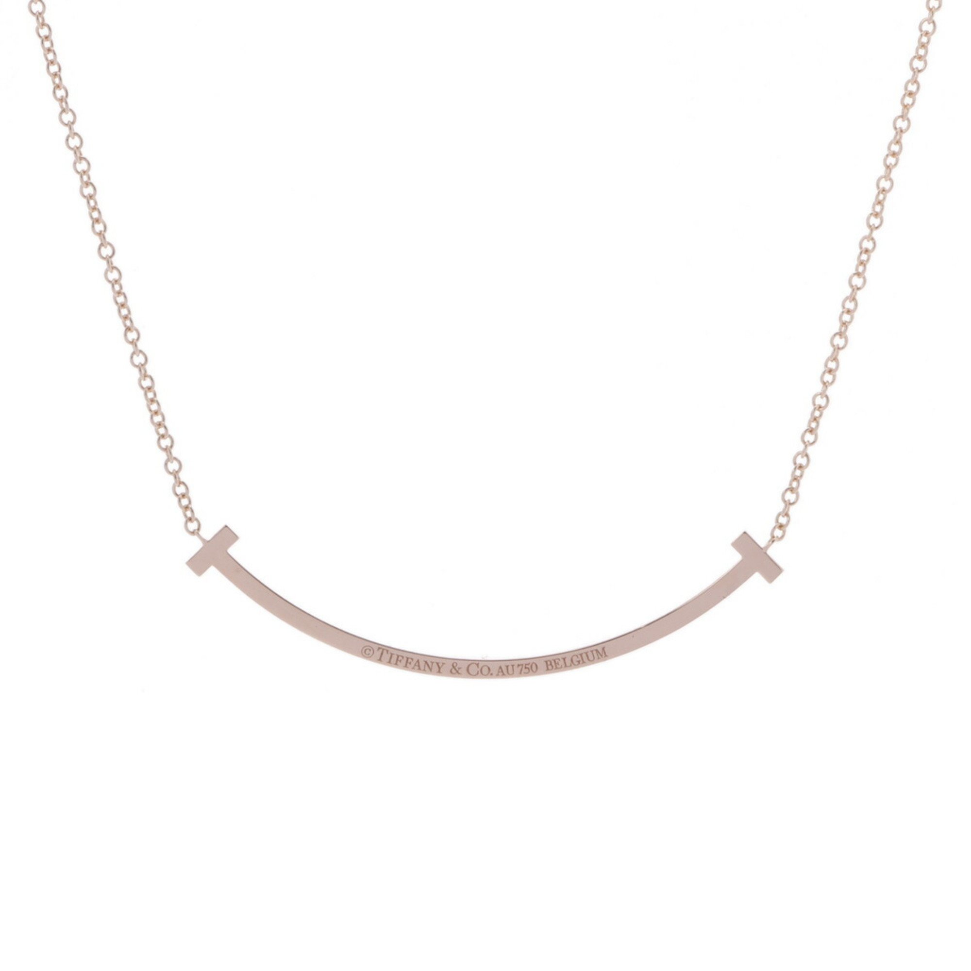 TIFFANY&Co. Tiffany T Smile Necklace Small Diamond Women's K18 Pink Gold