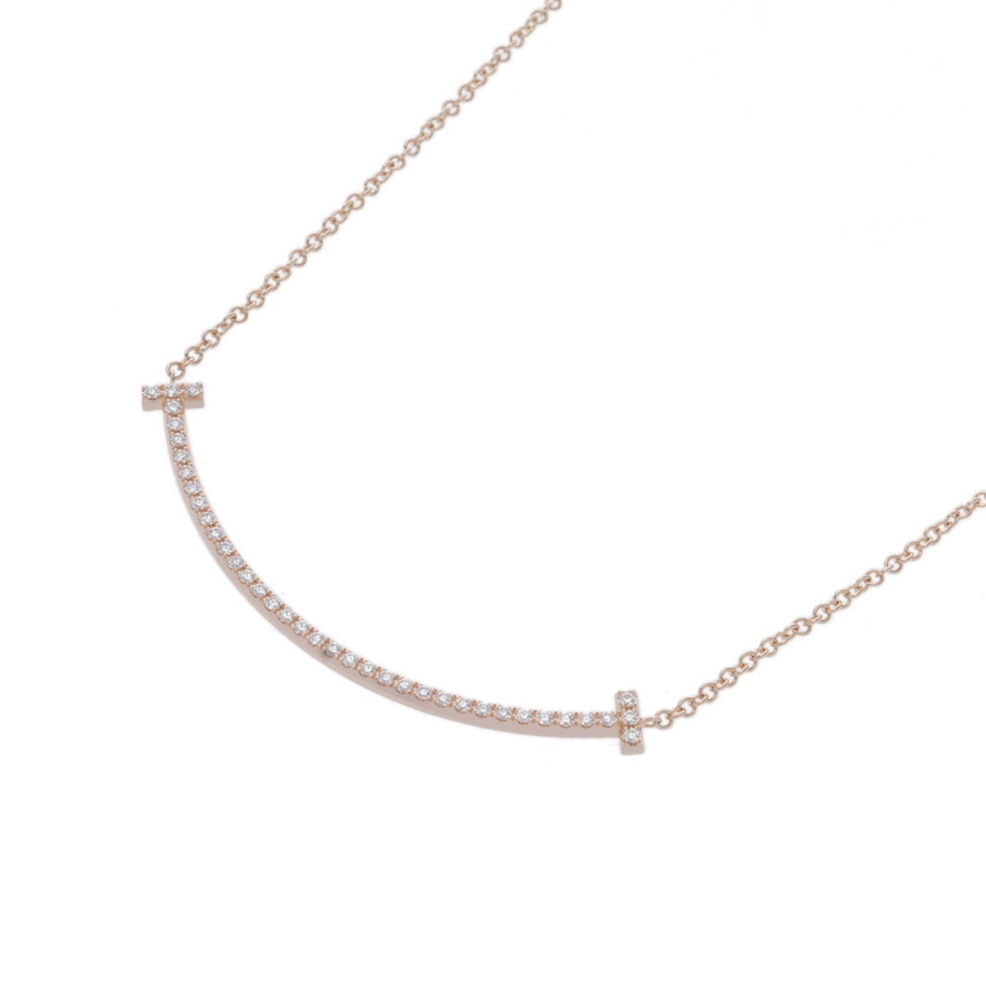 TIFFANY&Co. Tiffany T Smile Necklace Small Diamond Women's K18 Pink Gold