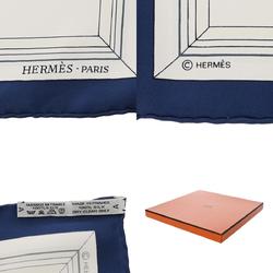 HERMES Carré 90 Quai aux Fleurs Flowering Coastline Ivory/Navy/Multicolor Women's 100% Silk Scarf Muffler