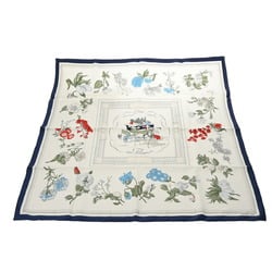 HERMES Carré 90 Quai aux Fleurs Flowering Coastline Ivory/Navy/Multicolor Women's 100% Silk Scarf Muffler