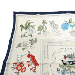 HERMES Carré 90 Quai aux Fleurs Flowering Coastline Ivory/Navy/Multicolor Women's 100% Silk Scarf Muffler