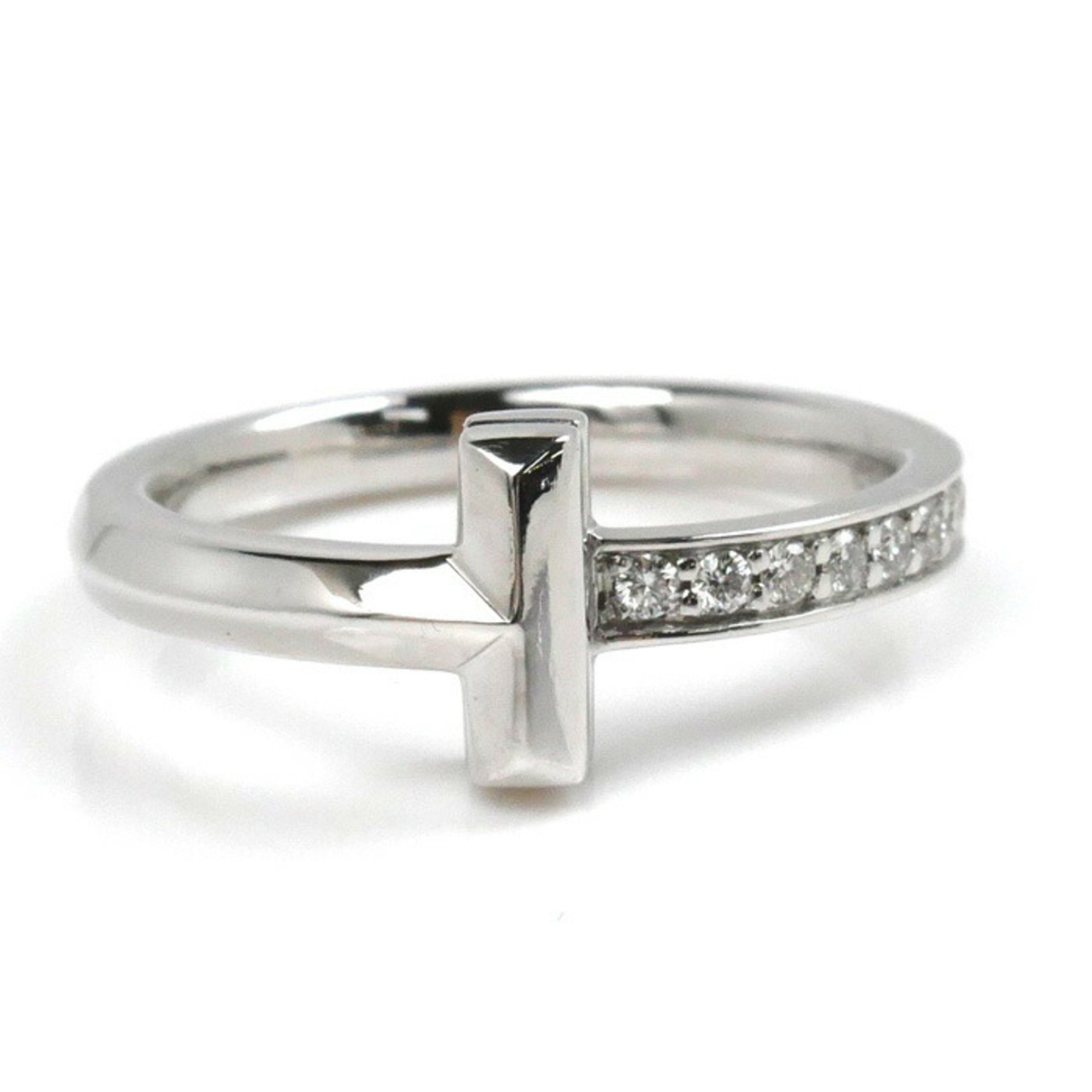 TIFFANY&Co. Tiffany K18WG White Gold T-One Diamond Ring 67795512 Size 9 3.9g Women's