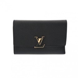 LOUIS VUITTON Louis Vuitton Portefeuille Capucines Compact Noir/Hot Pink M62157 Women's Taurillon Leather Tri-fold Wallet