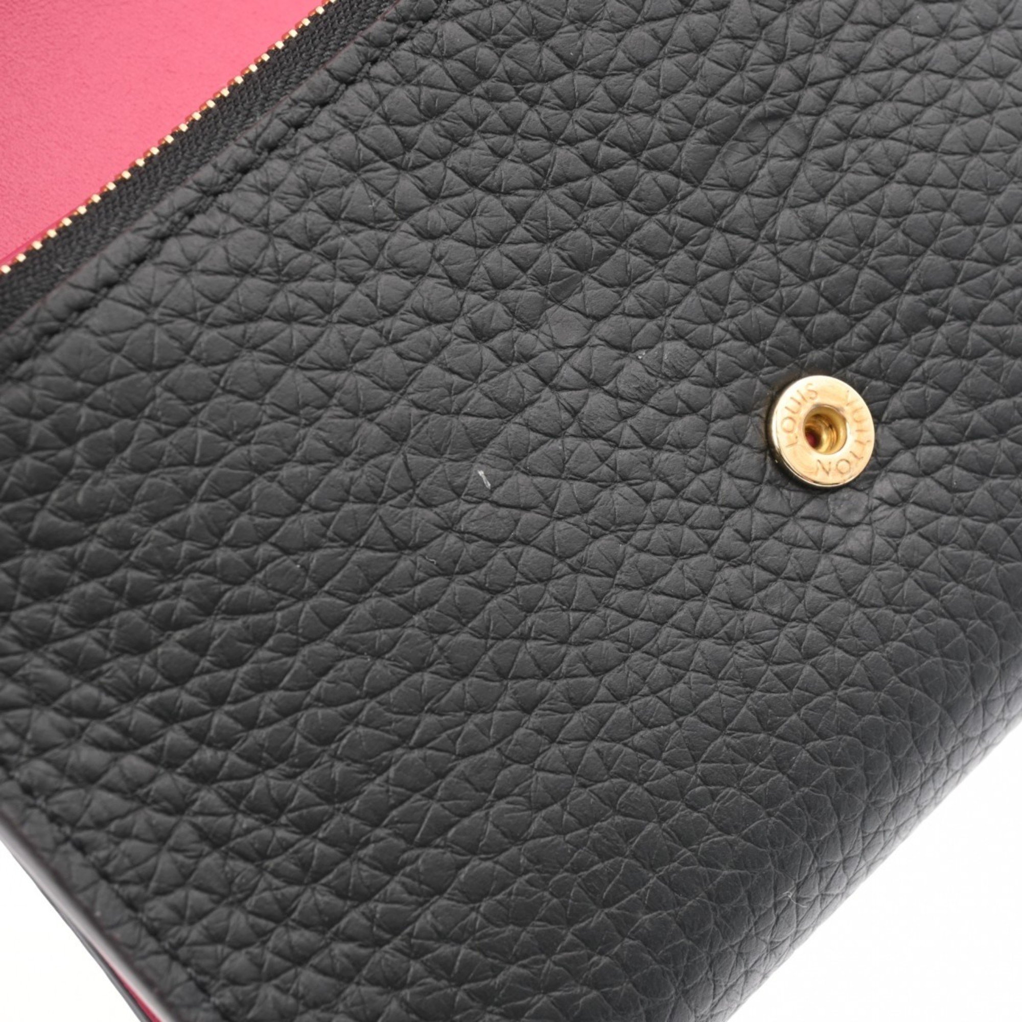 LOUIS VUITTON Louis Vuitton Portefeuille Capucines Compact Noir/Hot Pink M62157 Women's Taurillon Leather Tri-fold Wallet