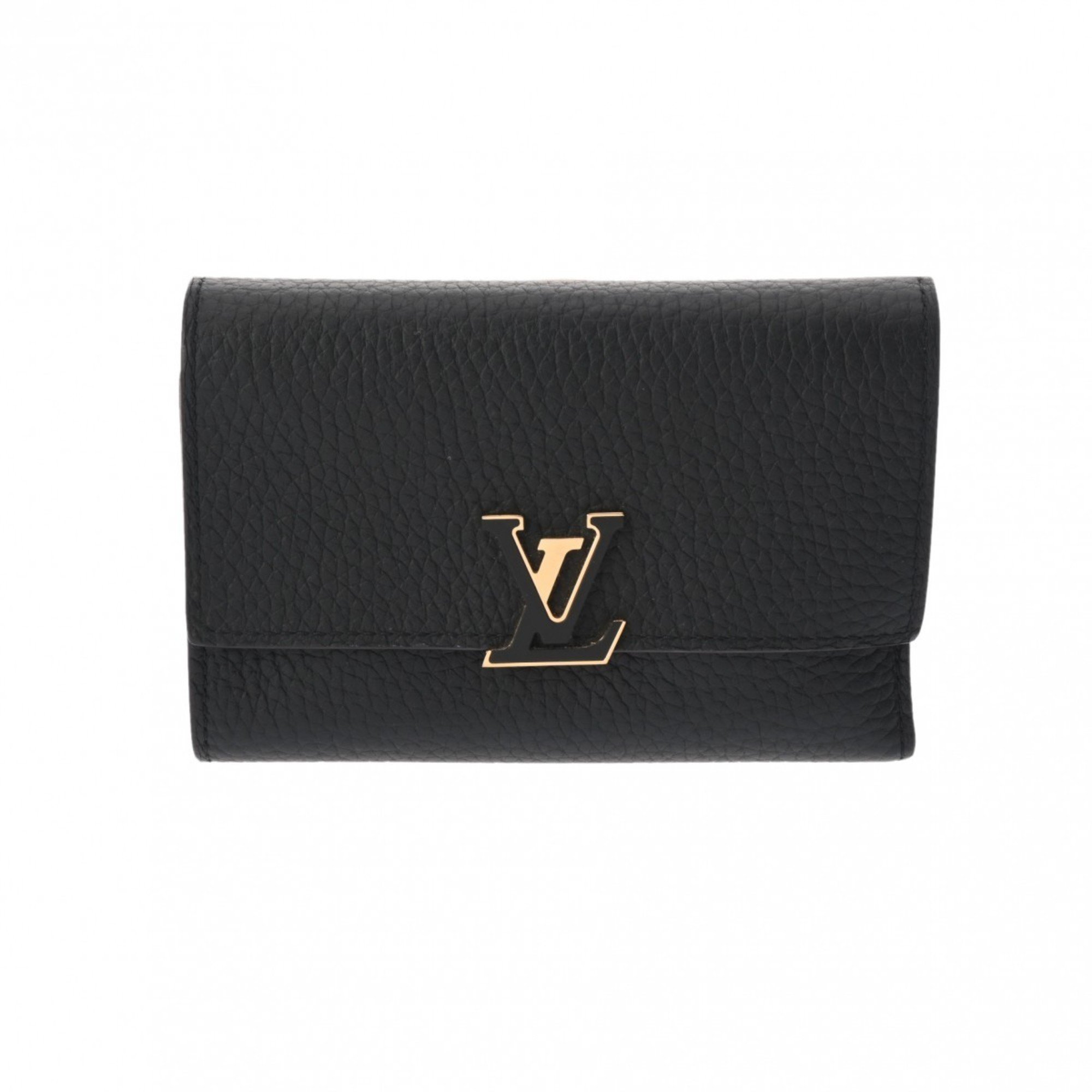 LOUIS VUITTON Louis Vuitton Portefeuille Capucines Compact Noir/Hot Pink M62157 Women's Taurillon Leather Tri-fold Wallet