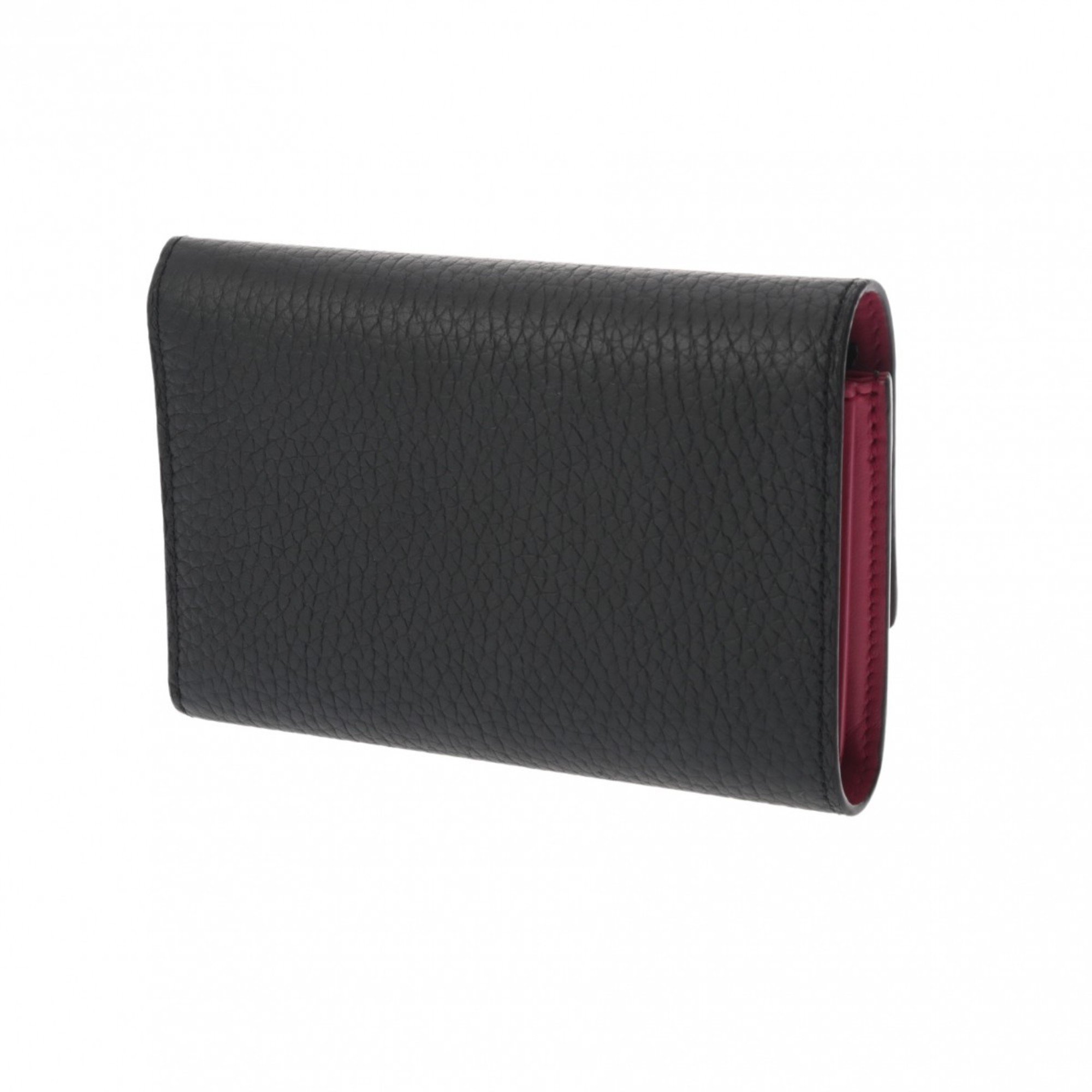 LOUIS VUITTON Louis Vuitton Portefeuille Capucines Compact Noir/Hot Pink M62157 Women's Taurillon Leather Tri-fold Wallet