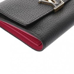 LOUIS VUITTON Louis Vuitton Portefeuille Capucines Compact Noir/Hot Pink M62157 Women's Taurillon Leather Tri-fold Wallet