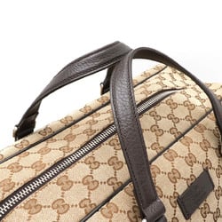 GUCCI GG Canvas Boston Bag Shoulder Leather Khaki Beige Dark Brown 449167