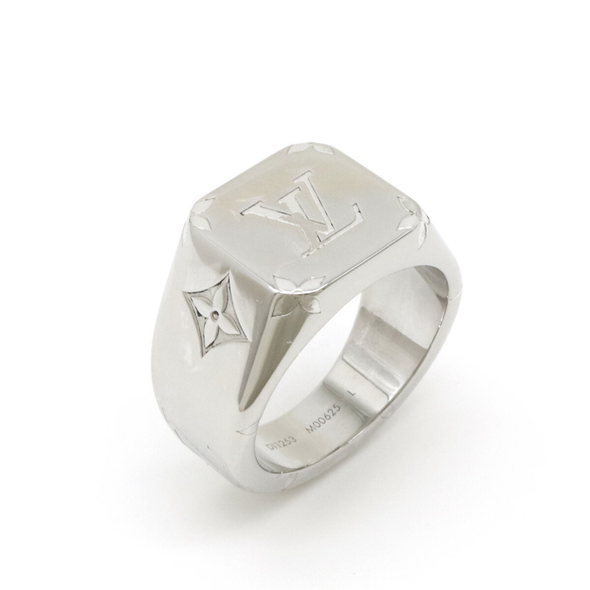 LOUIS VUITTON Louis Vuitton Signet Ring Monogram Metal Silver L Size Japanese Approx. 21 M00625