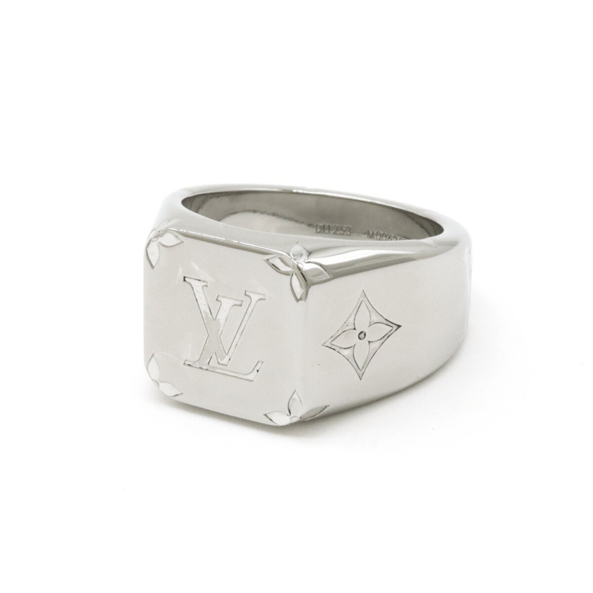 LOUIS VUITTON Louis Vuitton Signet Ring Monogram Metal Silver L Size Japanese Approx. 21 M00625