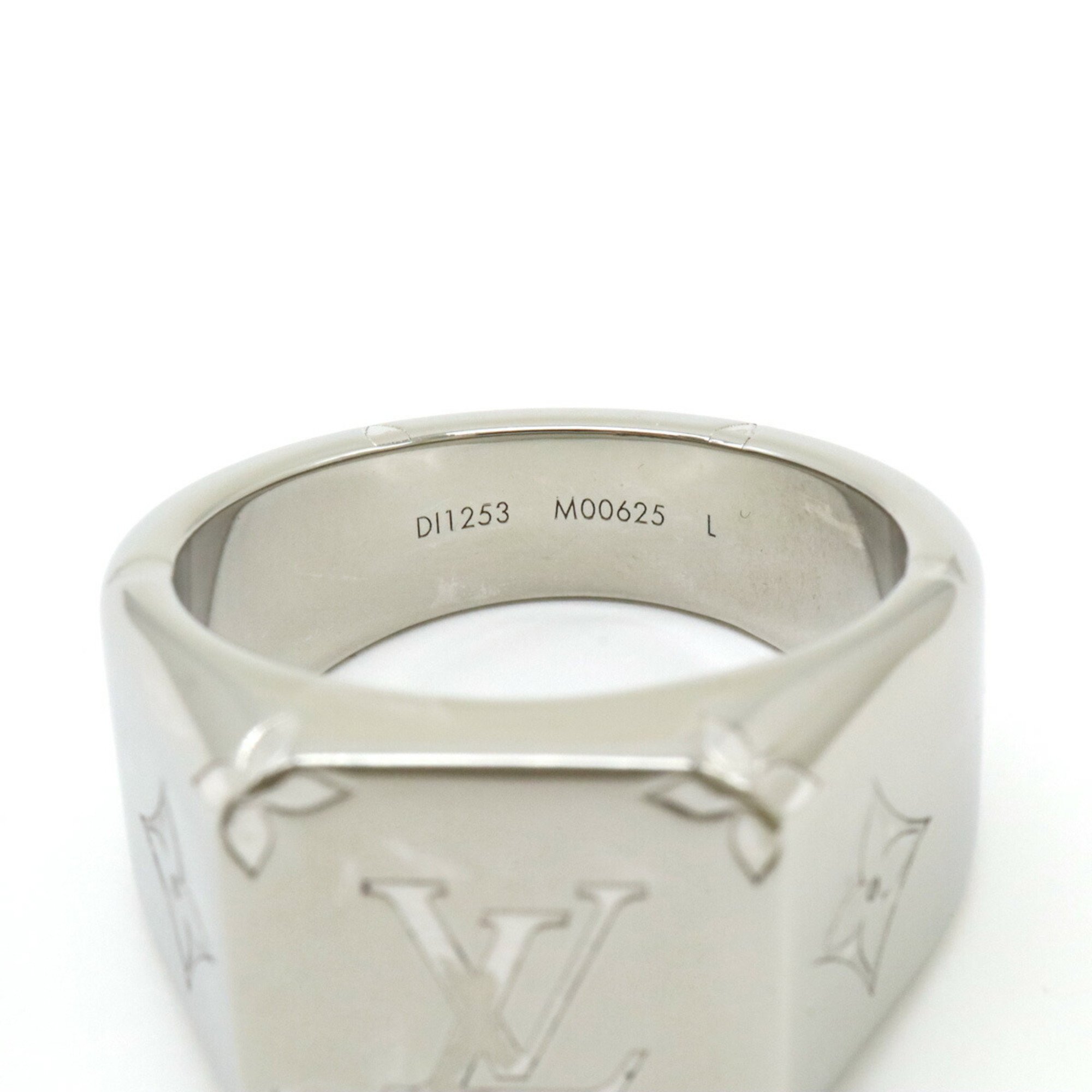 LOUIS VUITTON Louis Vuitton Signet Ring Monogram Metal Silver L Size Japanese Approx. 21 M00625