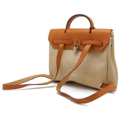 HERMES Hermes Airbag Ad PM Rucksack Backpack Handbag Toile H Leather Natural Light Brown □B Stamp