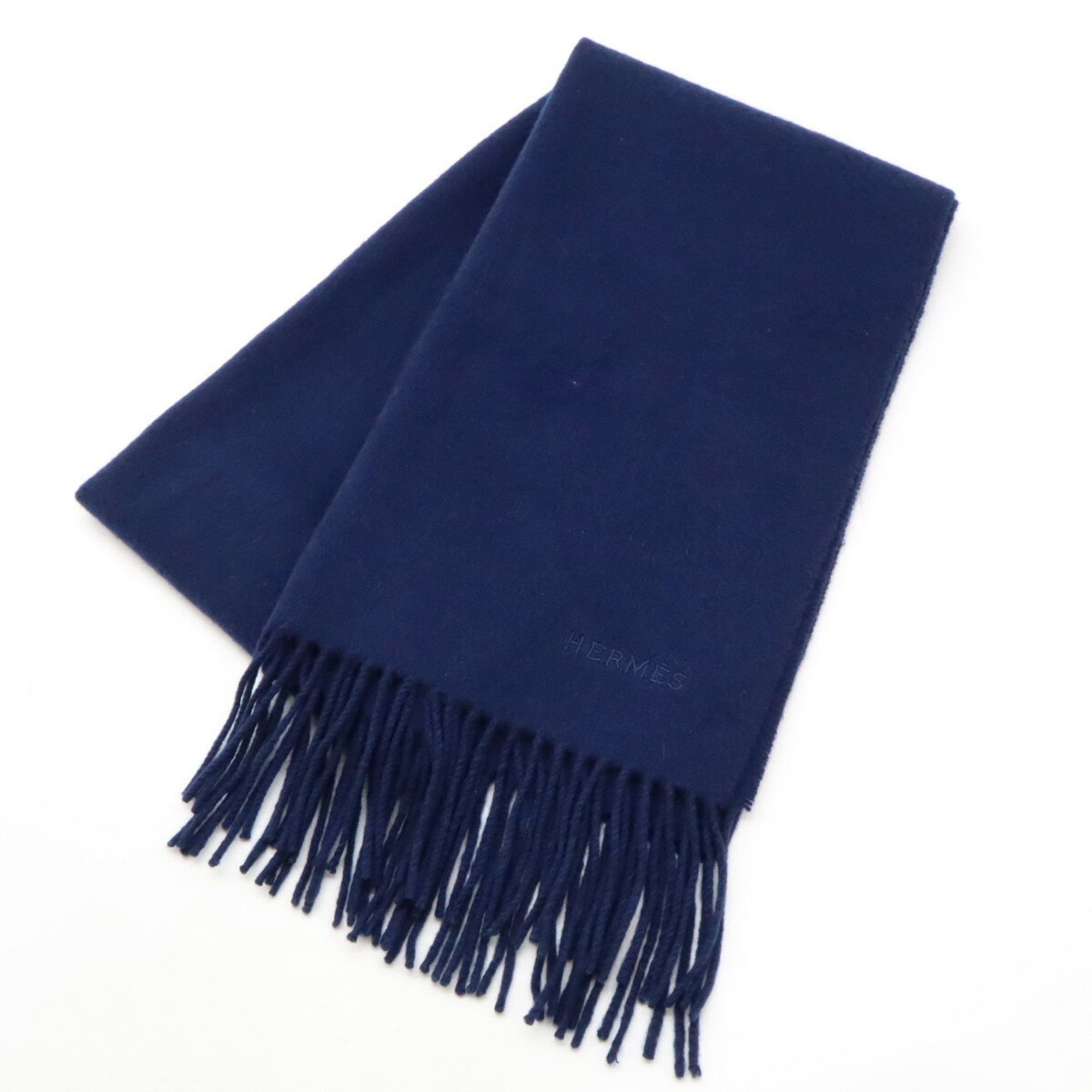 HERMES Hermes scarf stole 100% cashmere navy