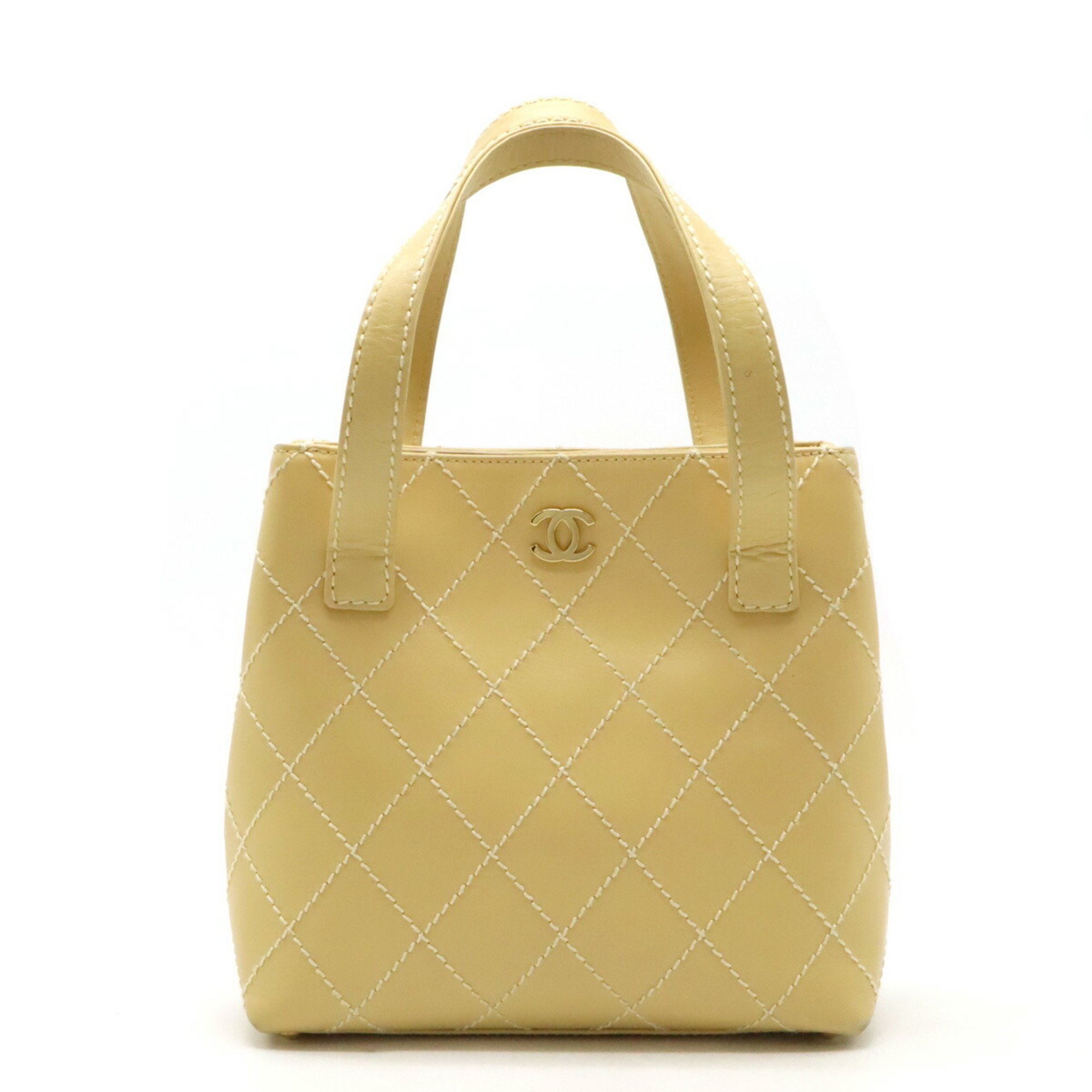 CHANEL Wild Stitch Coco Mark Handbag Tote Bag Leather Beige A18126