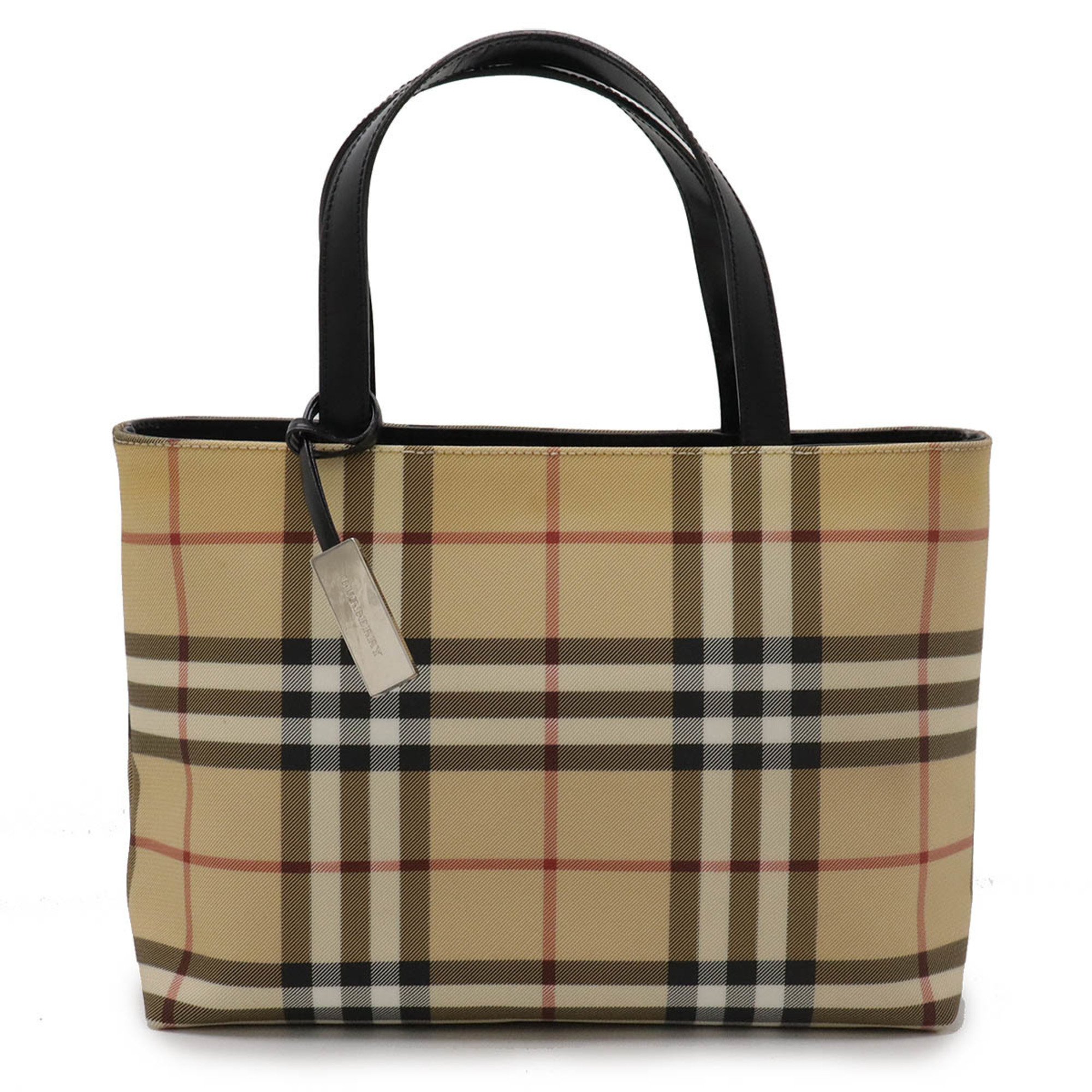 BURBERRY Nova Check Pattern Tote Bag Handbag PVC Leather Beige Black Bordeaux