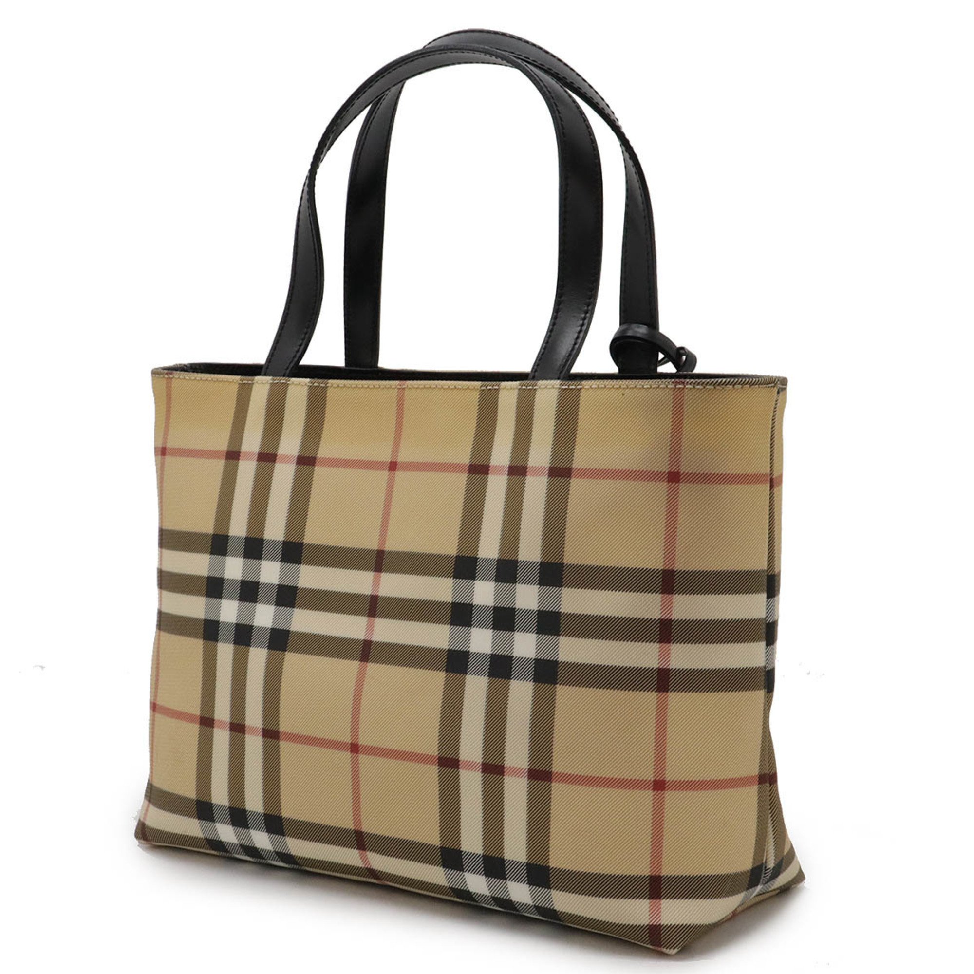 BURBERRY Nova Check Pattern Tote Bag Handbag PVC Leather Beige Black Bordeaux