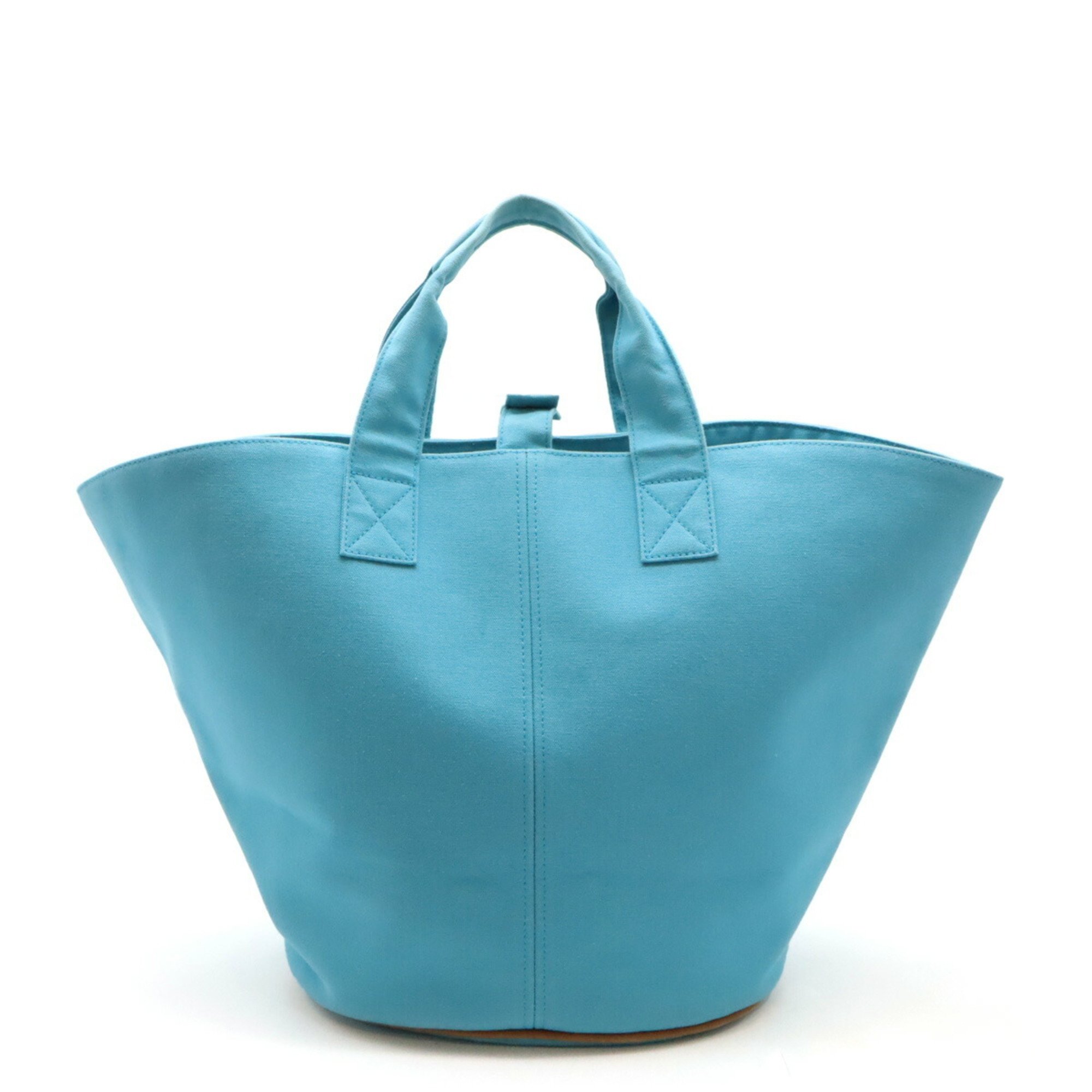 HERMES Hermes Panier Plage MM Tote Bag Large Handbag Canvas Leather Cyan Blue