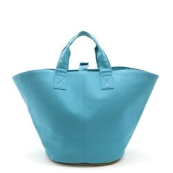 HERMES Hermes Panier Plage MM Tote Bag Large Handbag Canvas Leather Cyan Blue