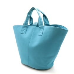 HERMES Hermes Panier Plage MM Tote Bag Large Handbag Canvas Leather Cyan Blue