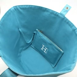 HERMES Hermes Panier Plage MM Tote Bag Large Handbag Canvas Leather Cyan Blue