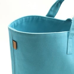 HERMES Hermes Panier Plage MM Tote Bag Large Handbag Canvas Leather Cyan Blue