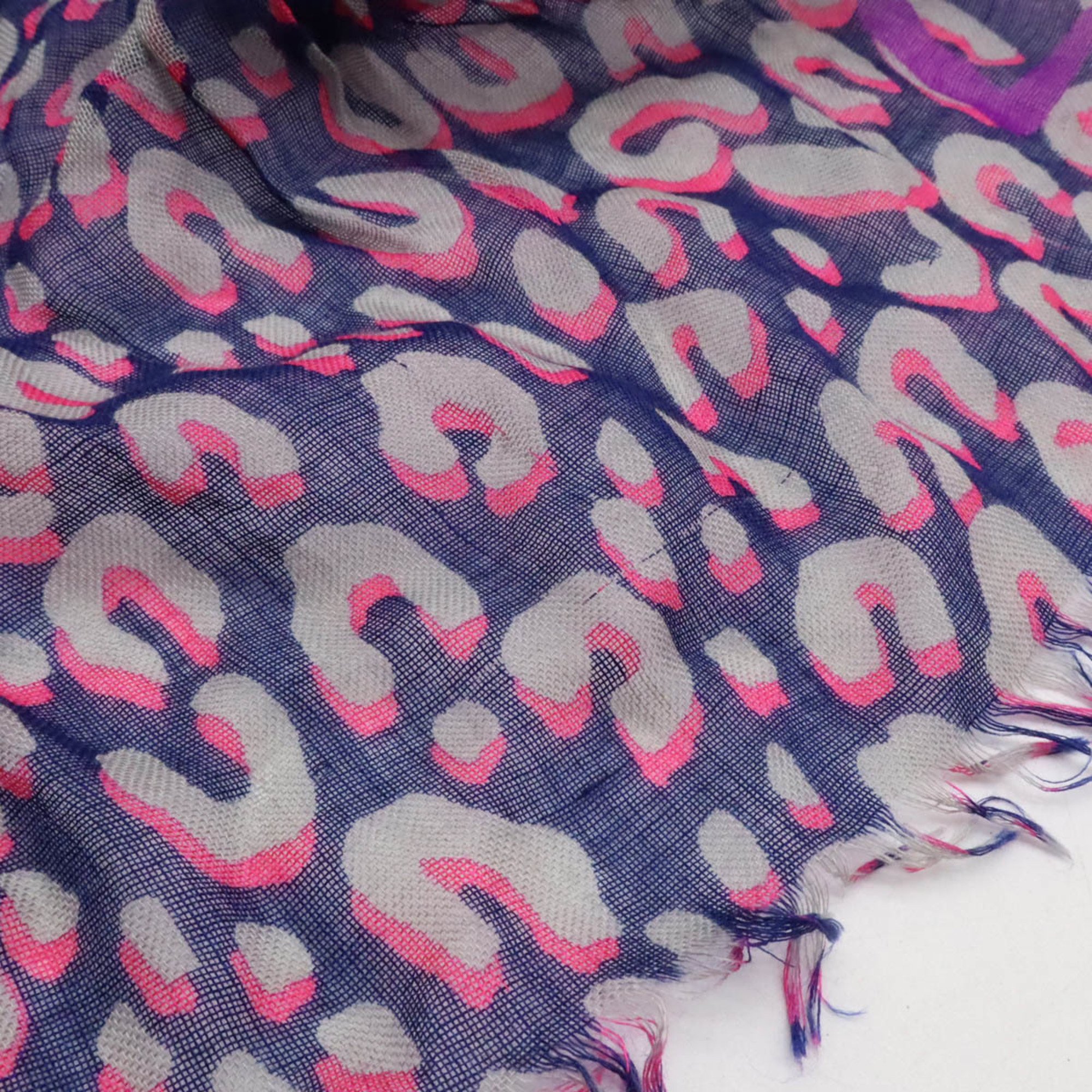 LOUIS VUITTON Louis Vuitton Etoile Leopard Stole Shawl Scarf Print Navy Pink Gray