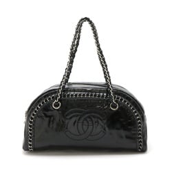 CHANEL Luxury Line Coco Mark Matelasse Bowling Bag Handbag Enamel Black A31575