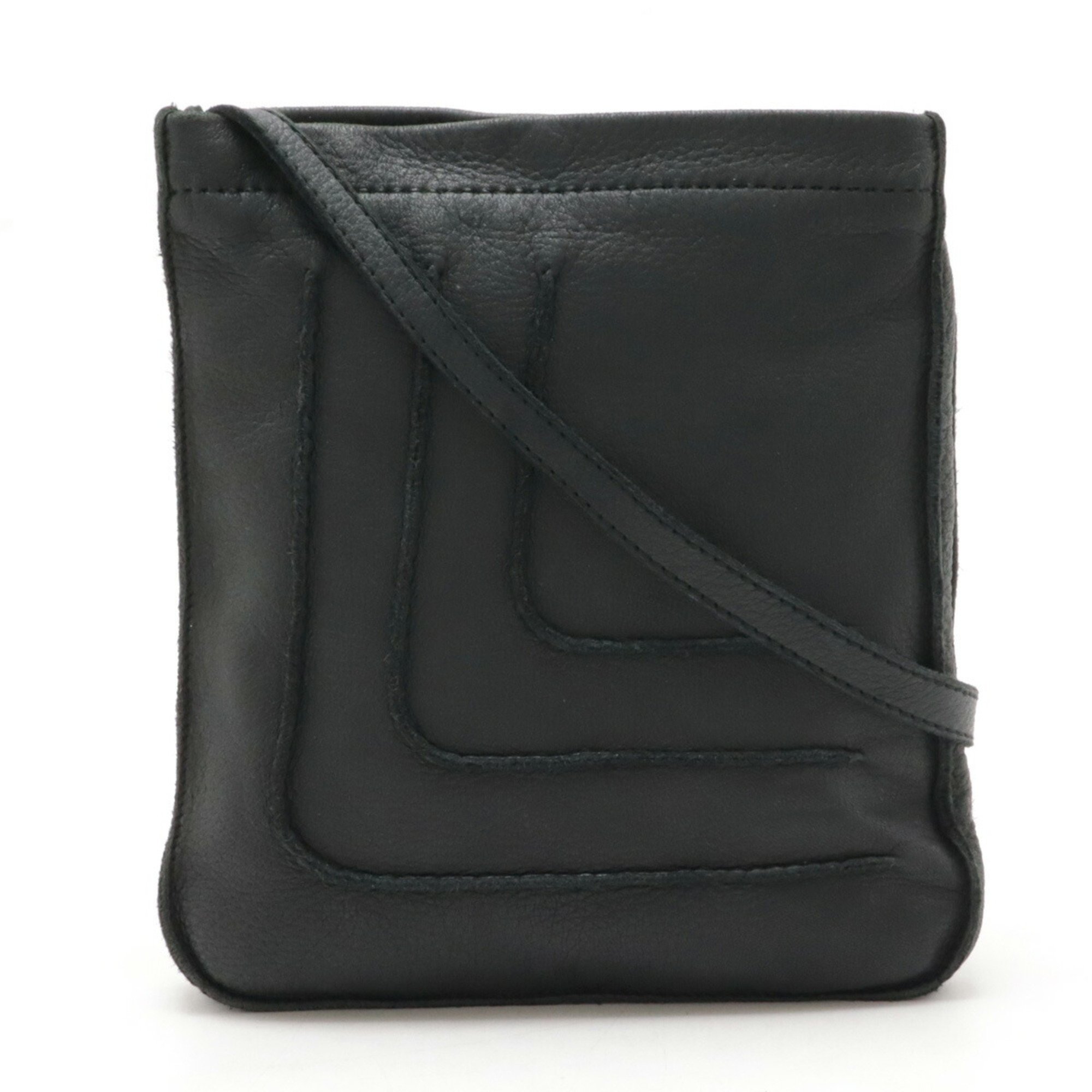 HERMES Toudou Shoulder Bag Pochette Leather Black