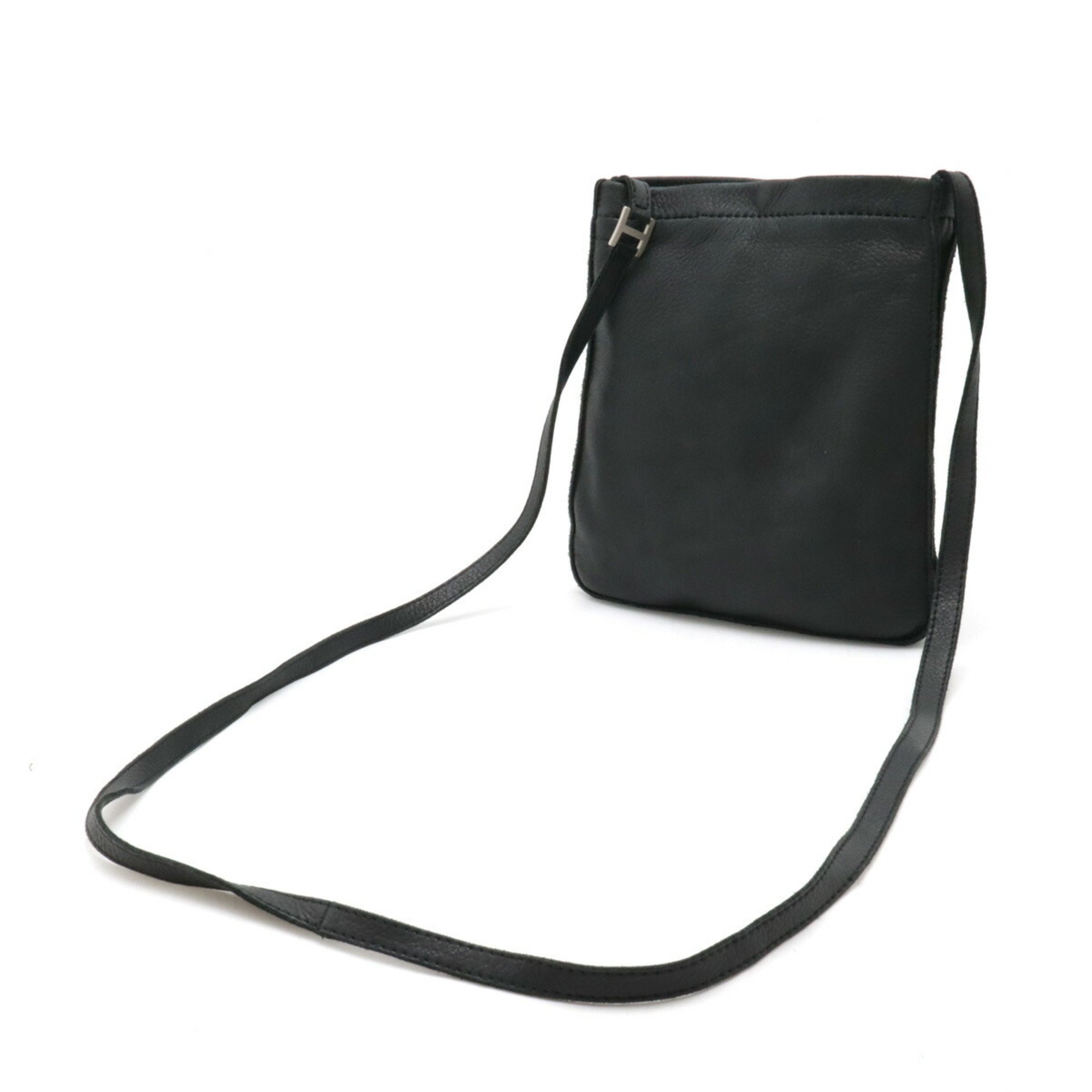 HERMES Toudou Shoulder Bag Pochette Leather Black