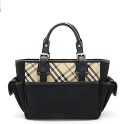 BURBERRY Nova Check Pattern Tote Bag Handbag Nylon Canvas Leather Black Beige