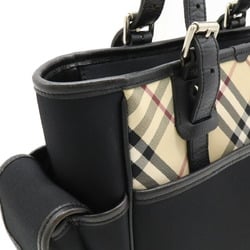 BURBERRY Nova Check Pattern Tote Bag Handbag Nylon Canvas Leather Black Beige