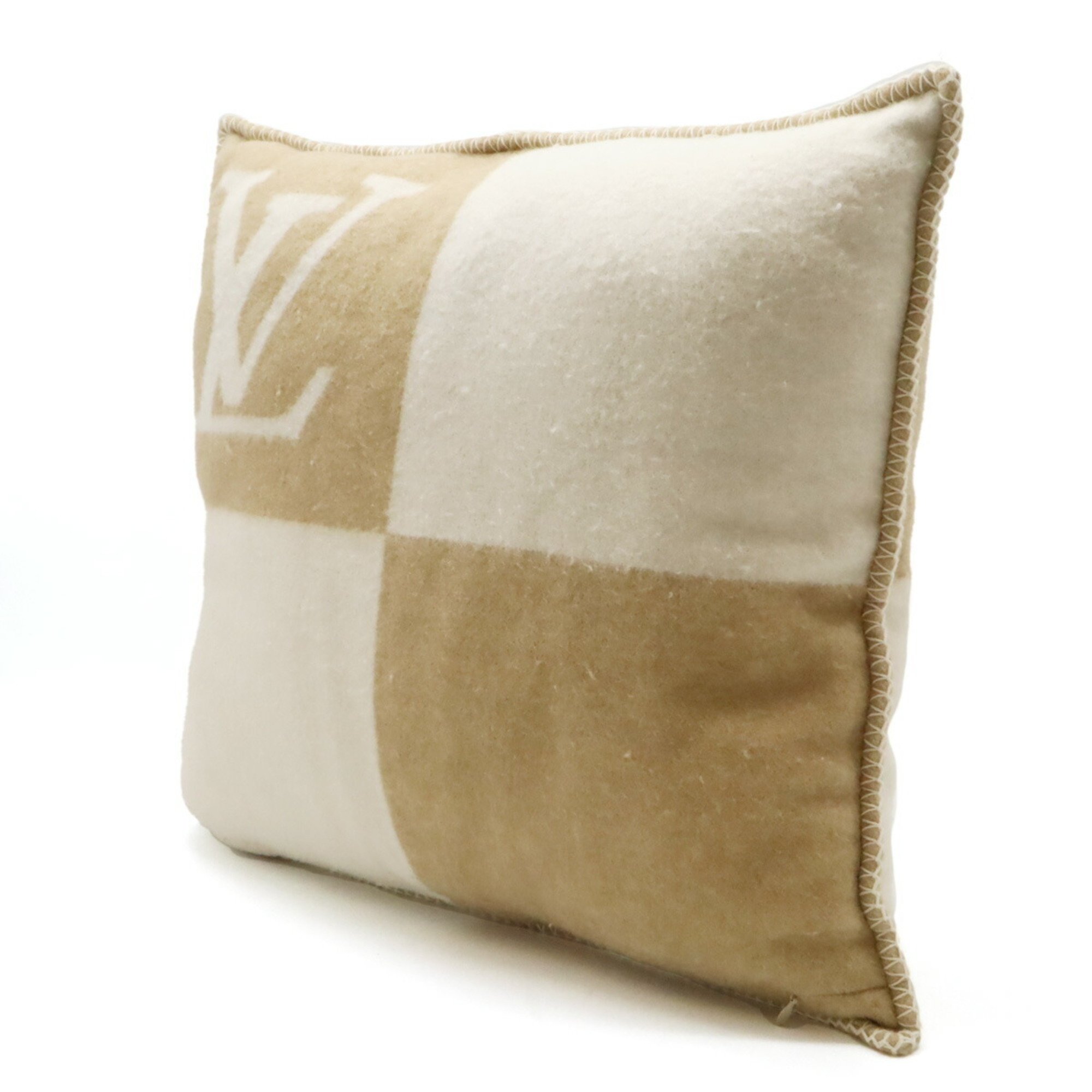 LOUIS VUITTON Louis Vuitton Cushion LV Checkmate Coussin Pillow Wool Cashmere Beige M77864