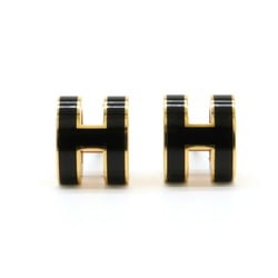 HERMES Pop Ash Earrings H GP Gold Plated Lacquer Black