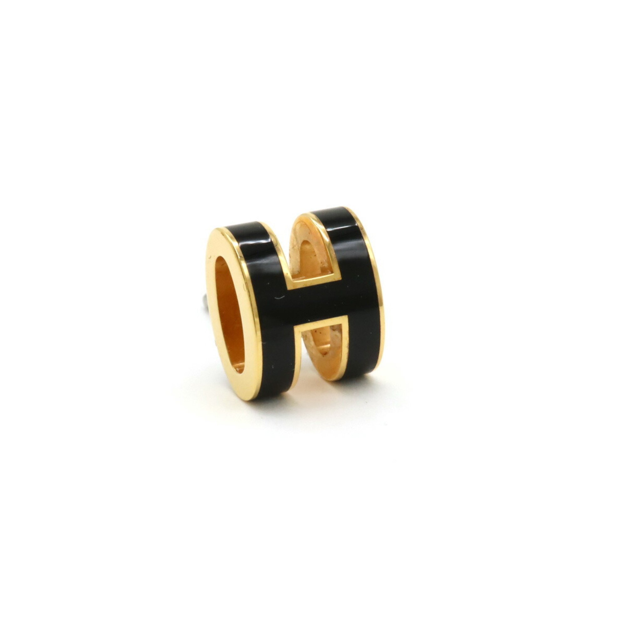 HERMES Pop Ash Earrings H GP Gold Plated Lacquer Black