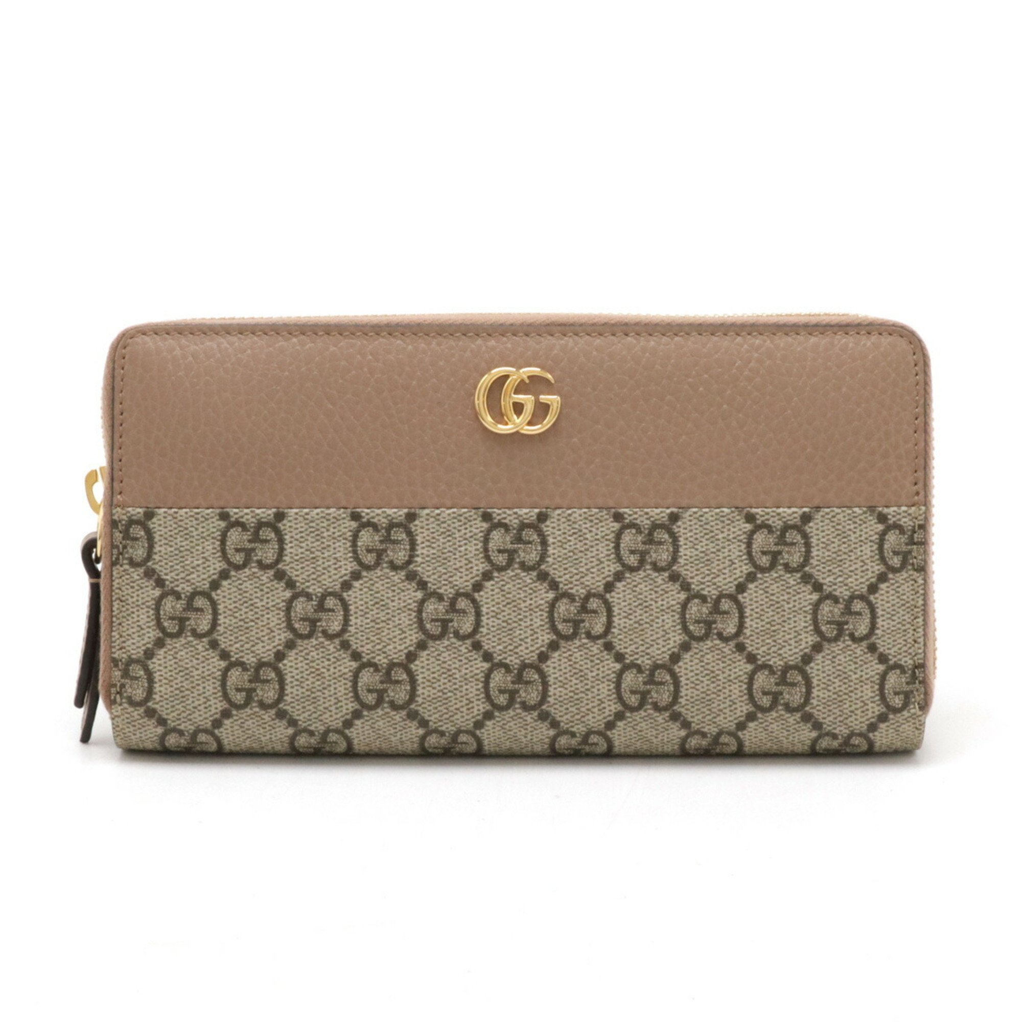 GUCCI Gucci Wallet Double G GG Supreme Zip Around Round Long Beige Dusty Pink 456117