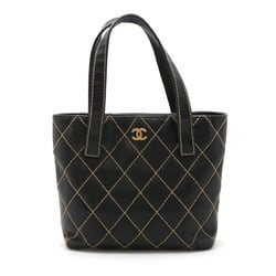 CHANEL Wild Stitch Coco Mark Tote Bag Handbag Leather Black A18126