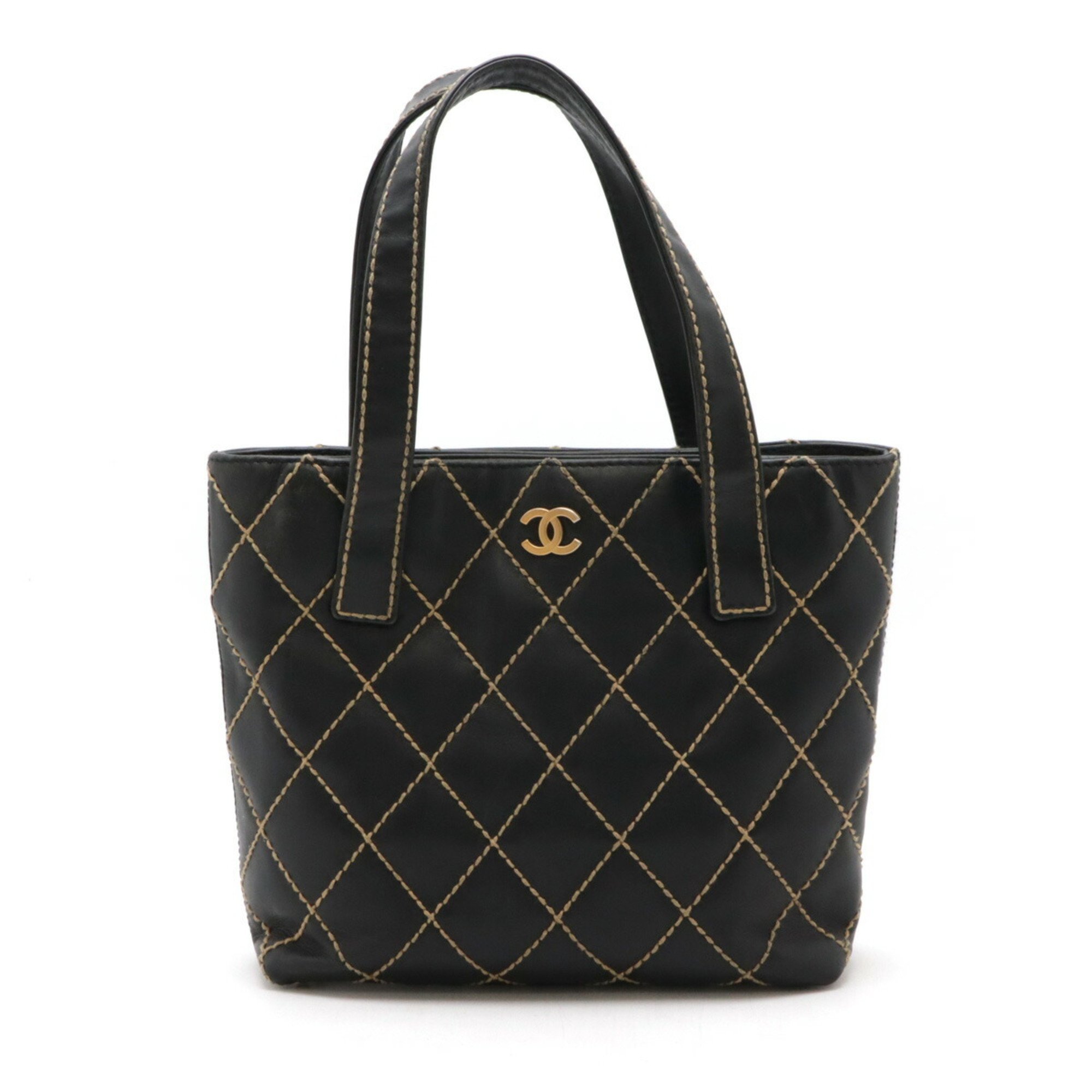 CHANEL Wild Stitch Coco Mark Tote Bag Handbag Leather Black A18126