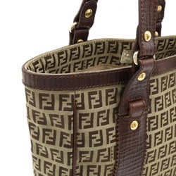 FENDI Zucchino Zucca pattern tote bag shoulder canvas leather beige dark brown 8BH161