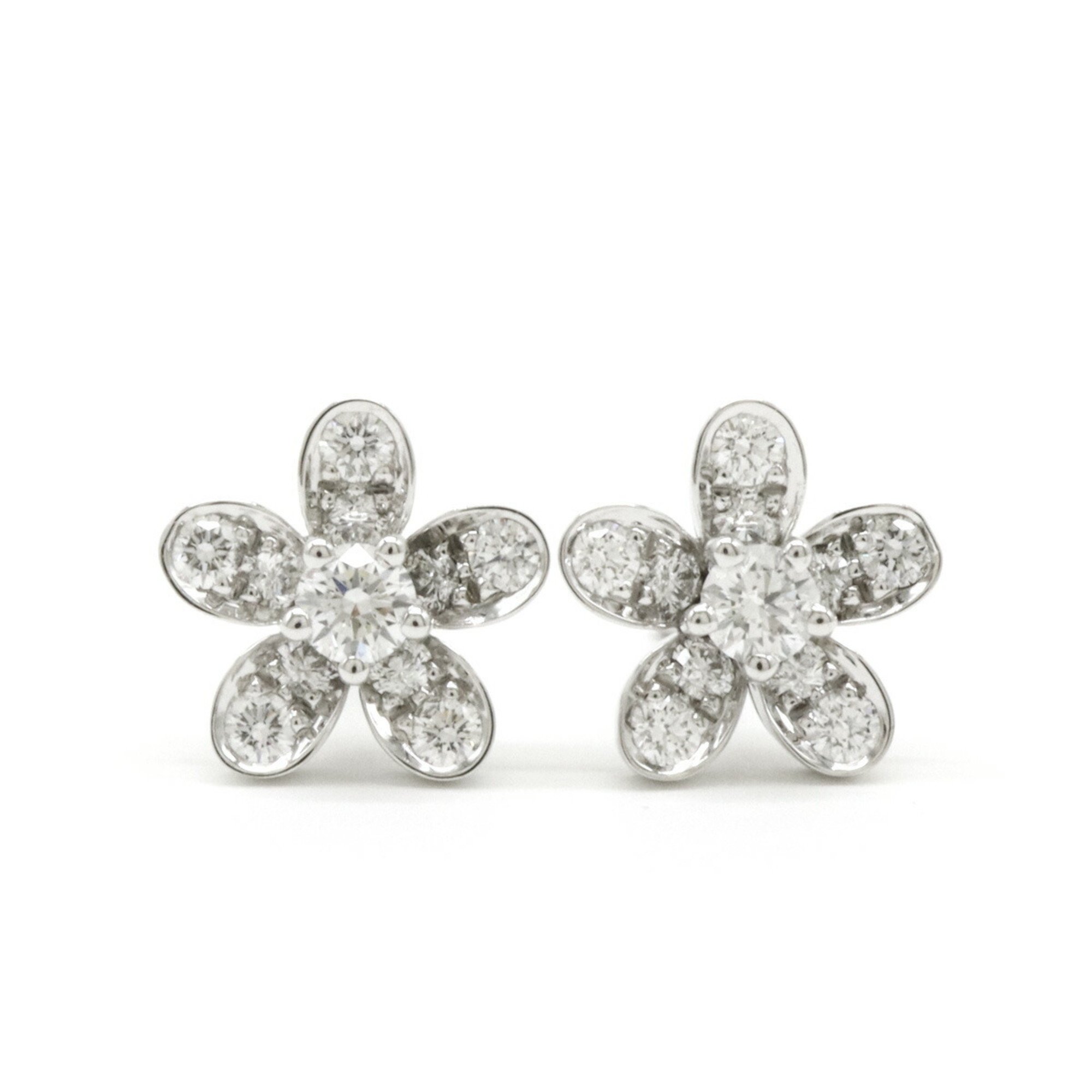 Van Cleef & Arpels Socrates Earrings 1 Flower K18WG White Gold Diamond D0.58ct VCARG44100