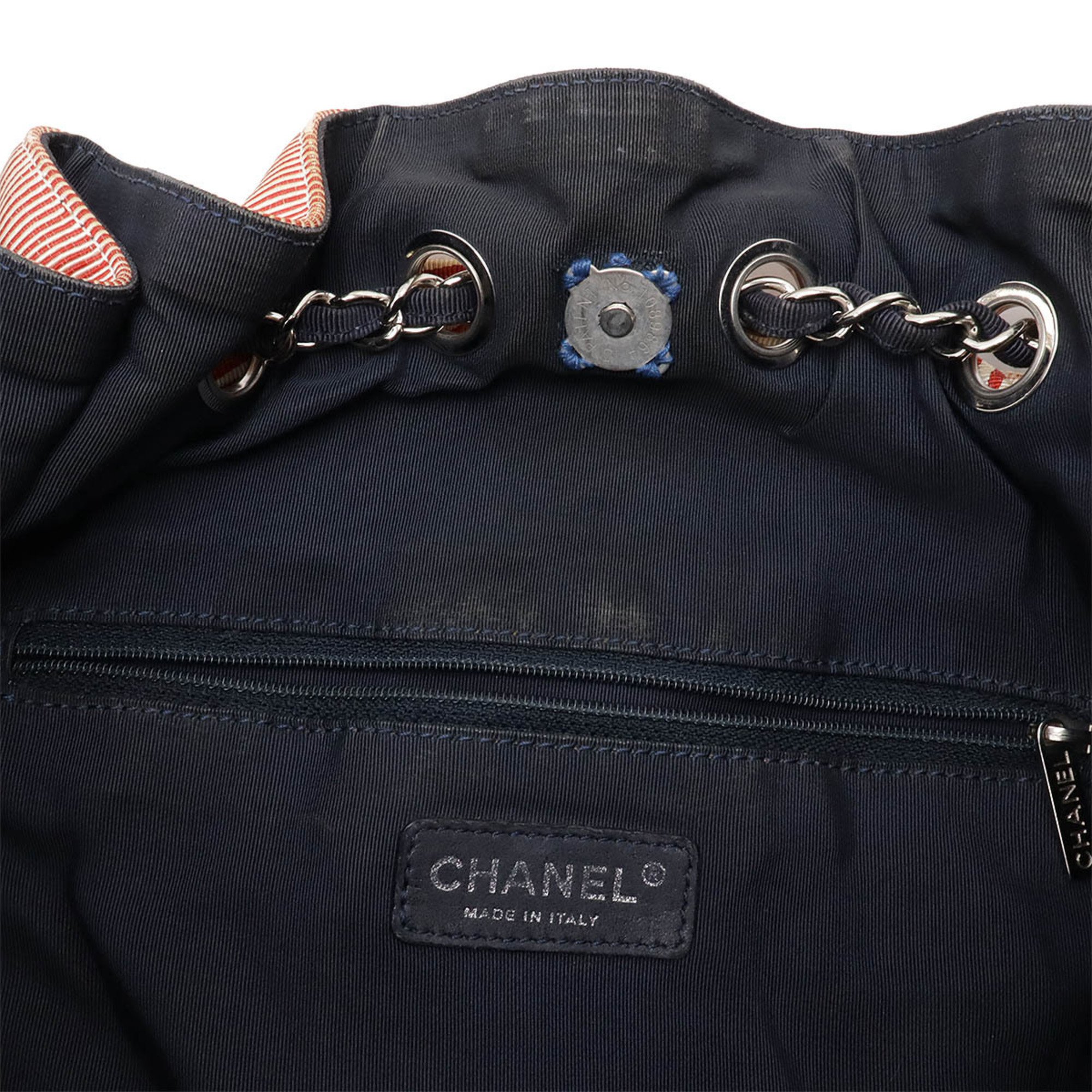 CHANEL Coco Cabas GM Mark Tote Bag Chain Shoulder Border Denim Leather Navy 6887