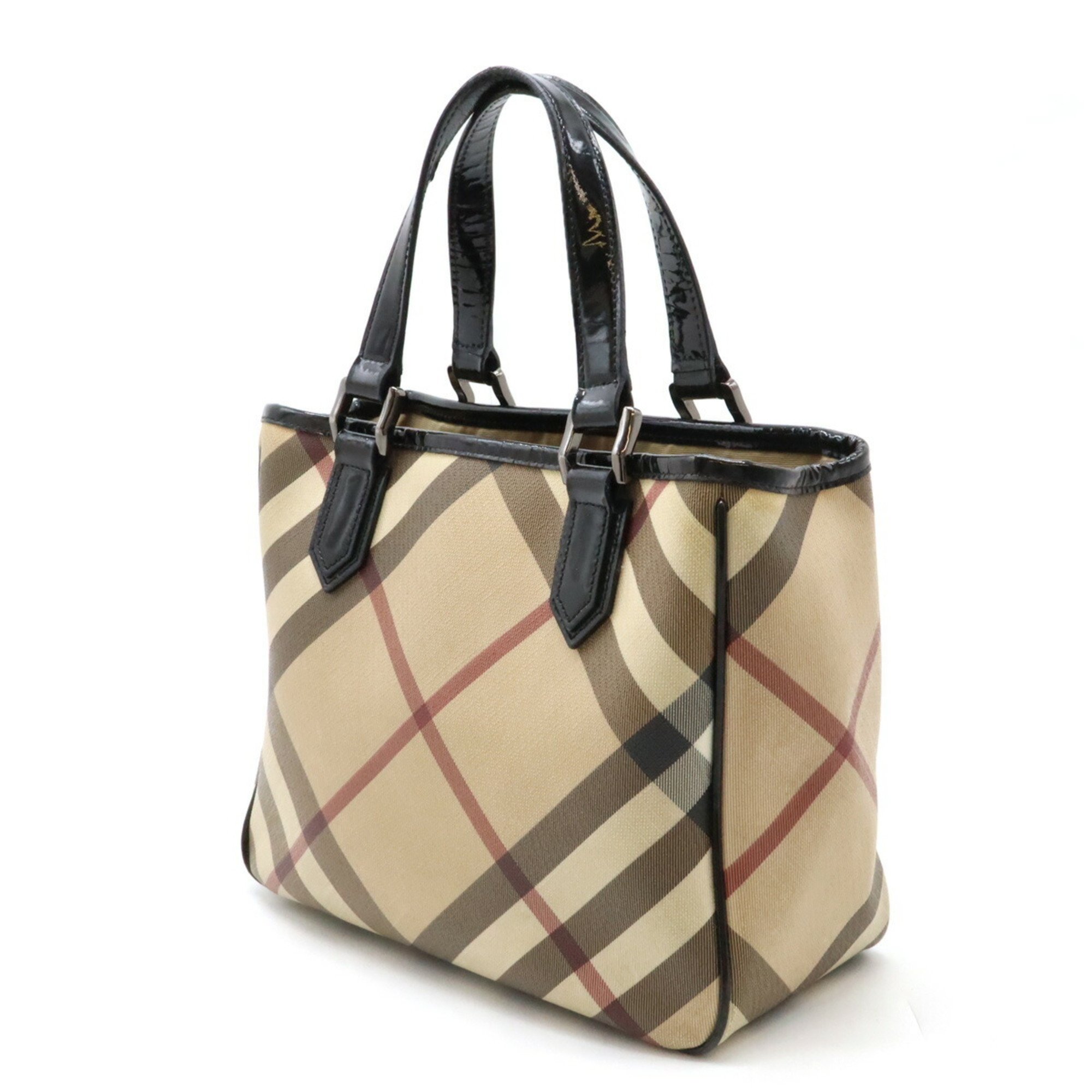 BURBERRY House Check Pattern Tote Bag Handbag PVC Enamel Patent Leather Beige Black Bordeaux