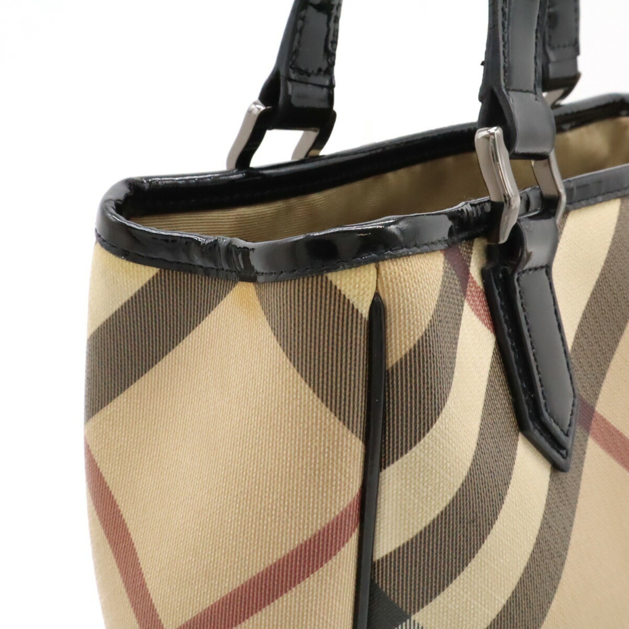 BURBERRY House Check Pattern Tote Bag Handbag PVC Enamel Patent Leather Beige Black Bordeaux