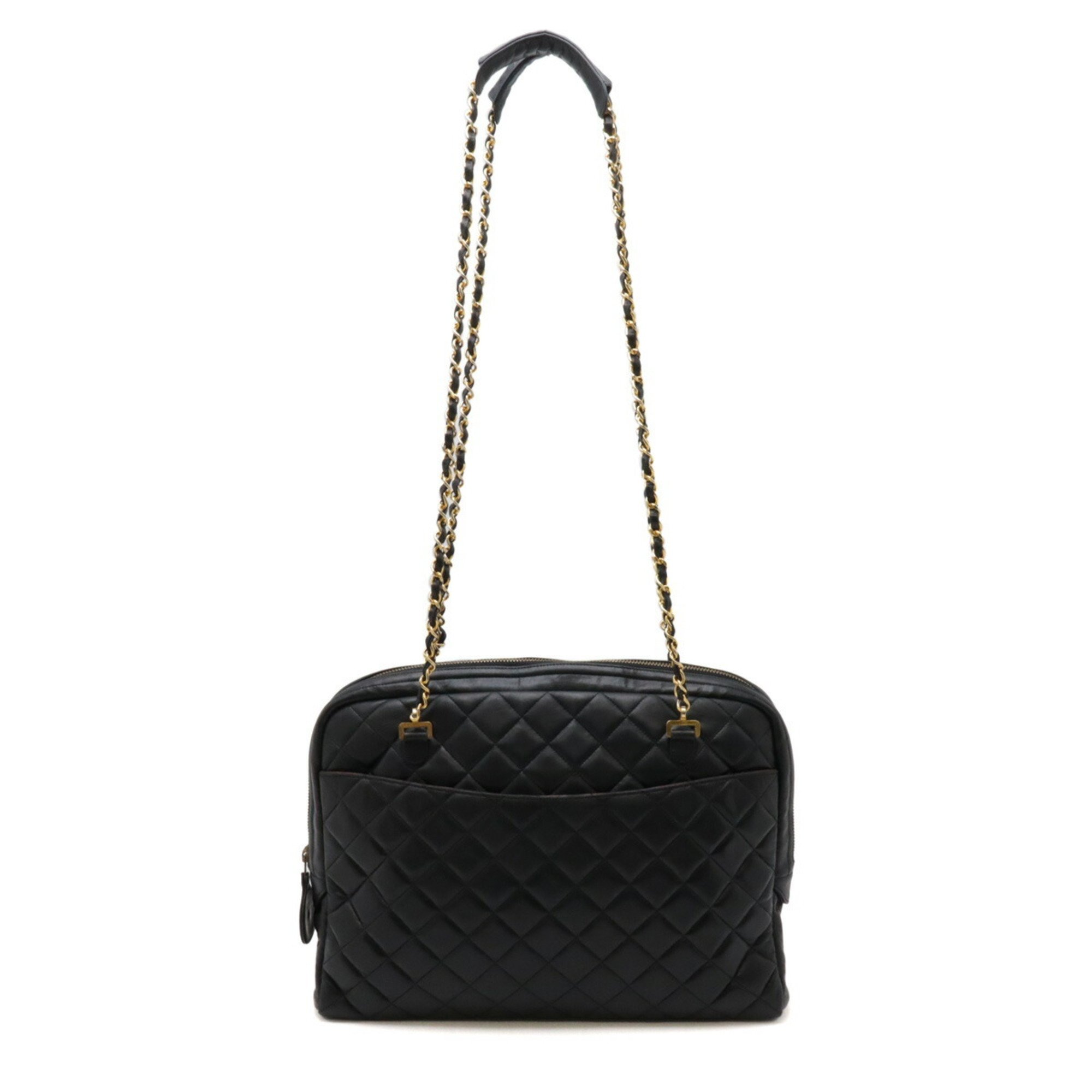 CHANEL Coco Mark Matelasse Chain Shoulder Tote Bag Leather Black