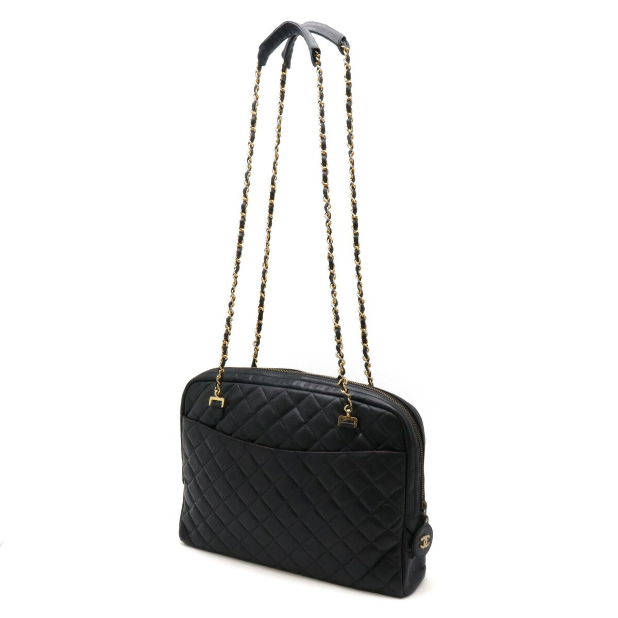 CHANEL Coco Mark Matelasse Chain Shoulder Tote Bag Leather Black