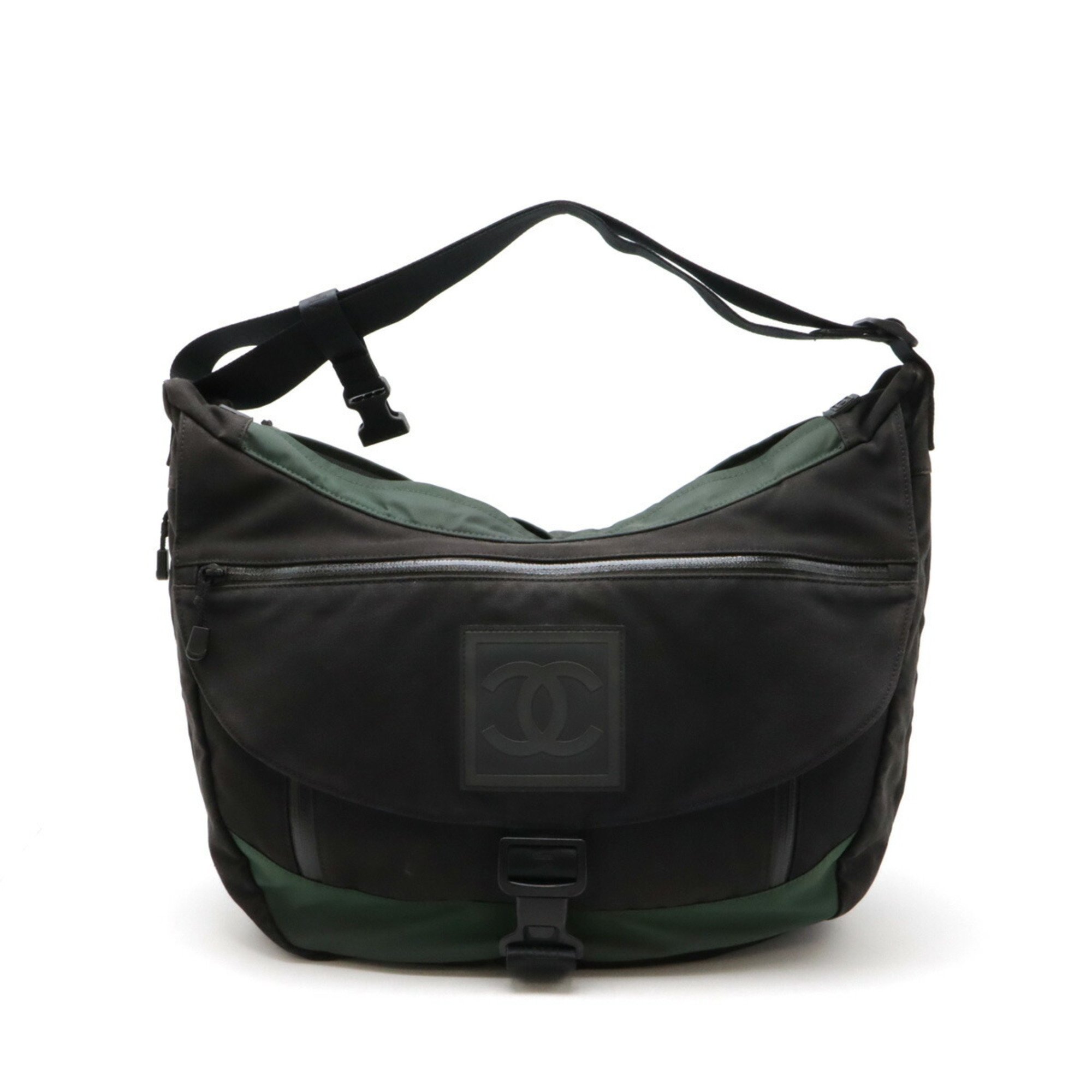 CHANEL Chanel Sport Line Coco Mark Shoulder Bag Canvas Nylon Black Green A23289