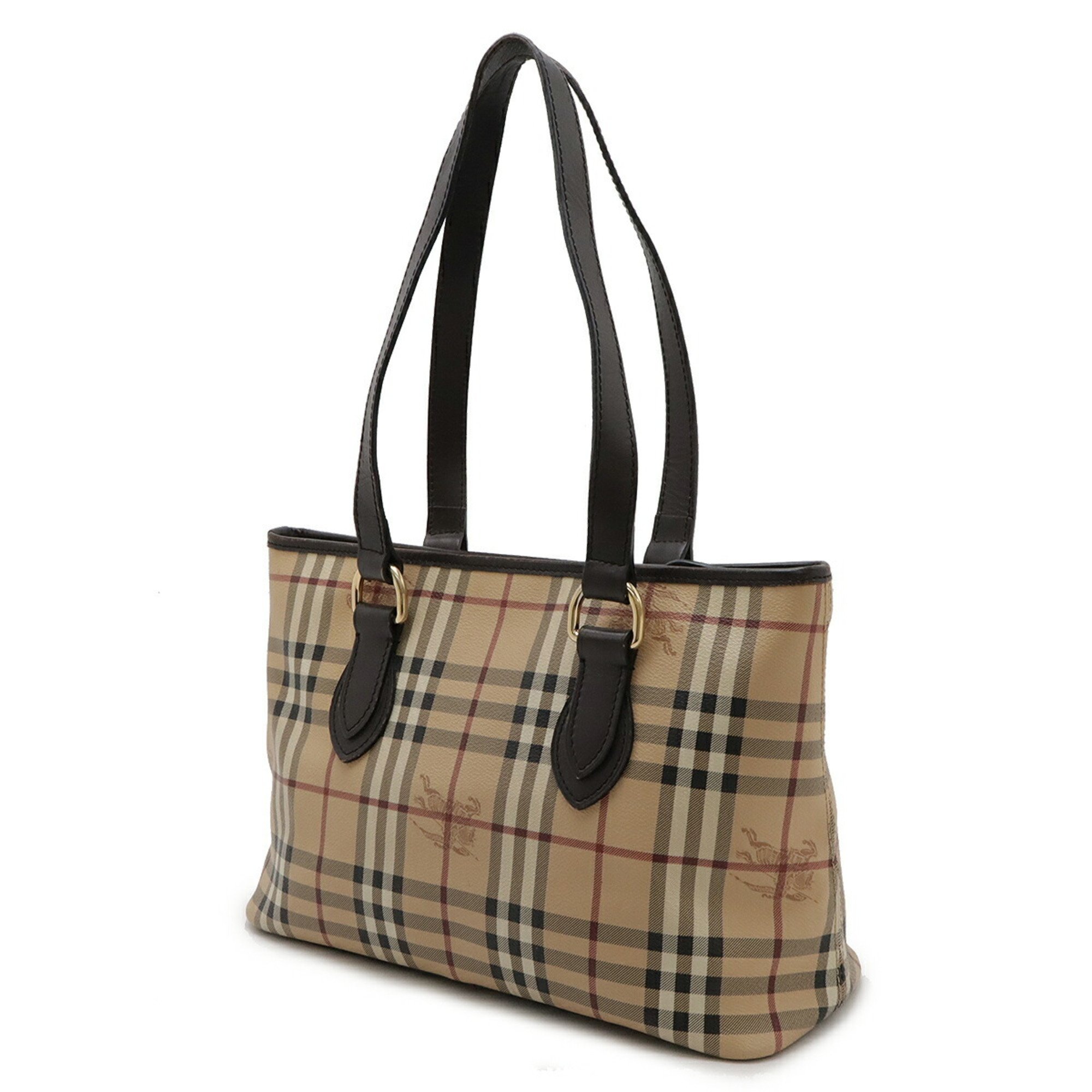 BURBERRY Nova Check Pattern Tote Bag Shoulder PVC Leather Beige Dark Brown