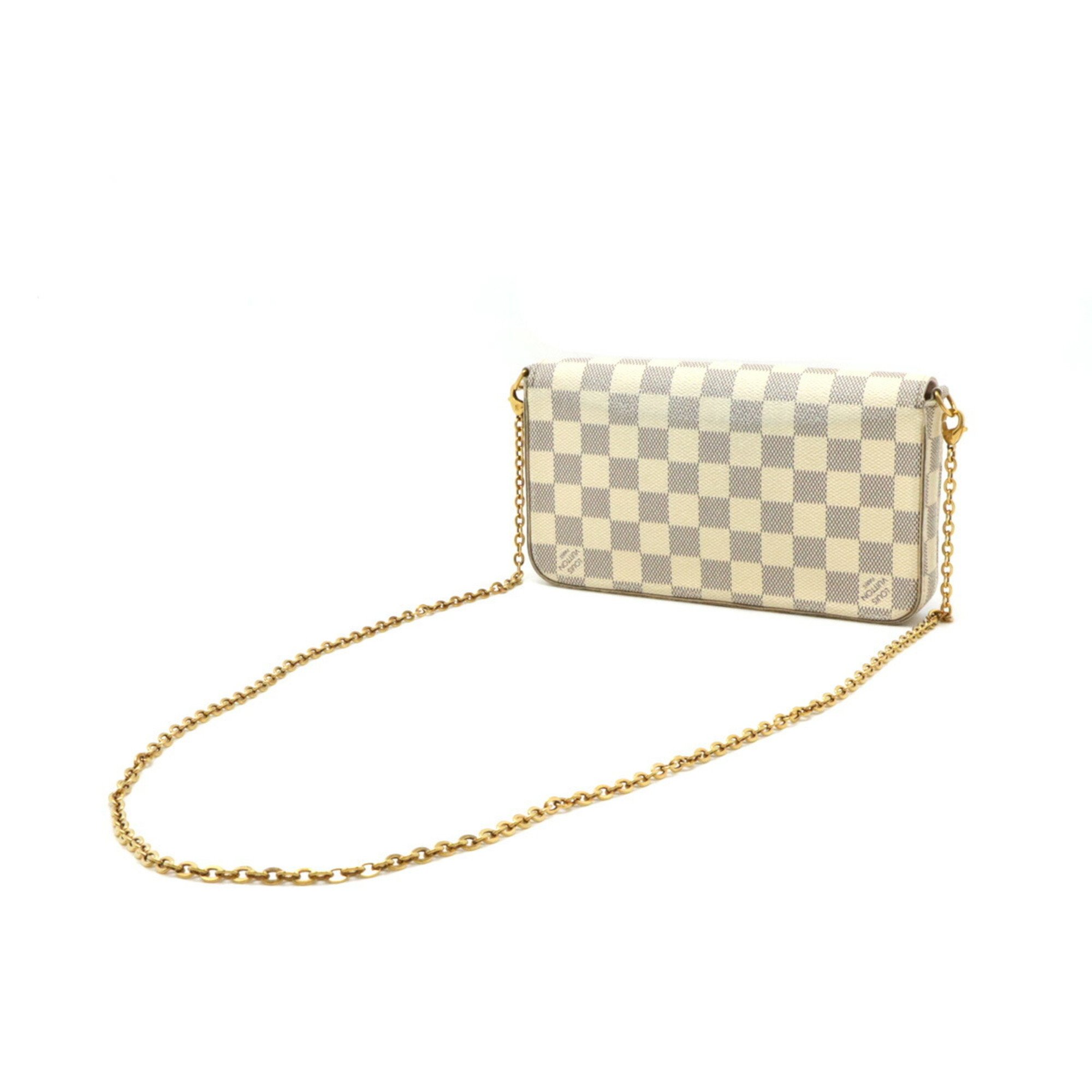 LOUIS VUITTON Damier Azur Pochette Felicie Shoulder Bag Chain Clutch N63106