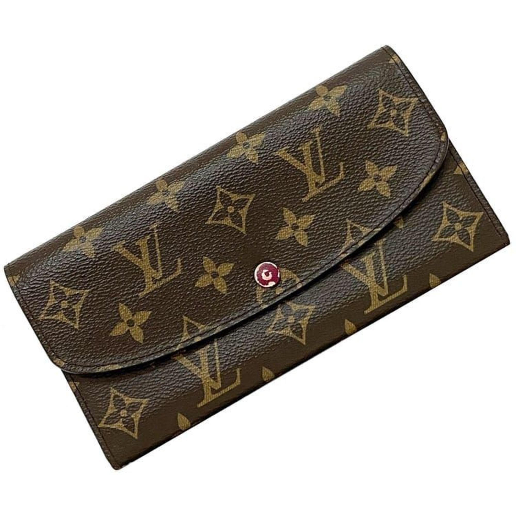 Louis Vuitton Bi-fold Long Wallet Portefeuille Emily Brown Pink Fuchsia Monogram M60697 ec-20511 Canvas SN0148 LOUIS VUITTON Flap LV