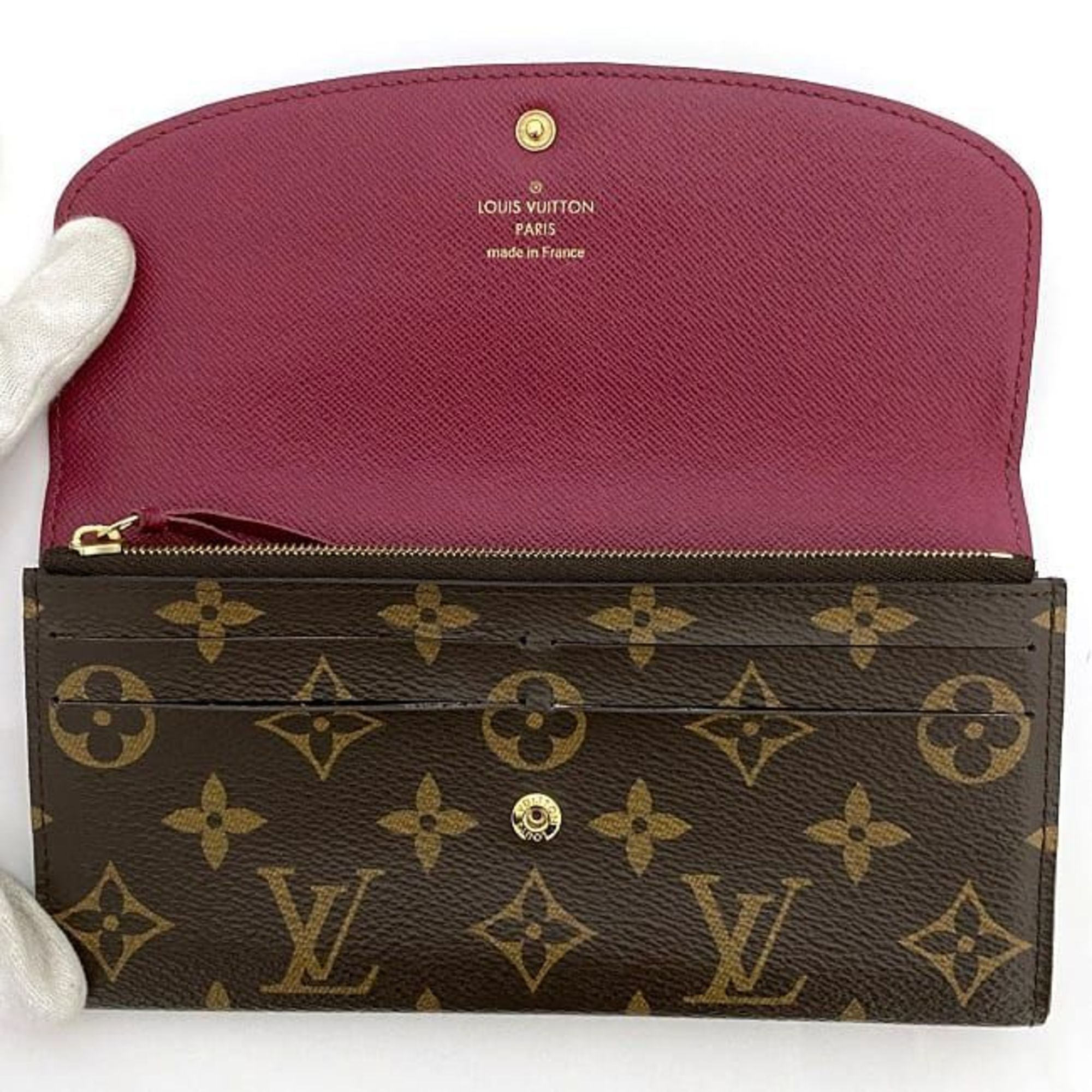 Louis Vuitton Bi-fold Long Wallet Portefeuille Emily Brown Pink Fuchsia Monogram M60697 ec-20511 Canvas SN0148 LOUIS VUITTON Flap LV